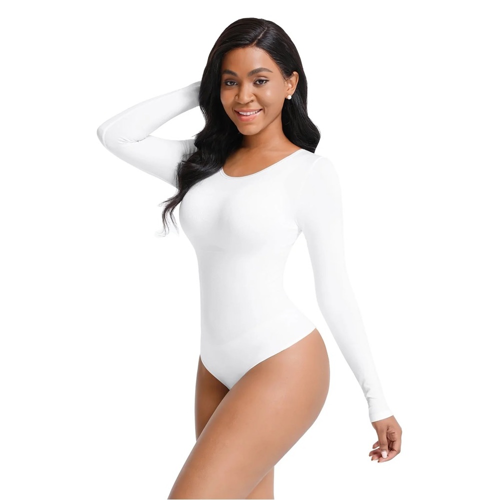 SPANX Scoop Neck Long Sleeve Bodysuit — White
